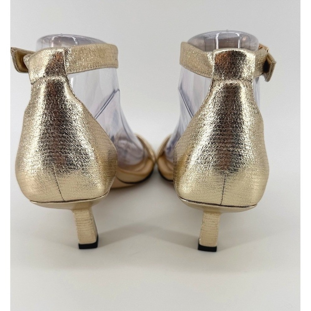 Franco Sarto Gold Metallic Dressy Square Toe Kitten Heel Ankle Strap Sandals 7M - Picture 5 of 8